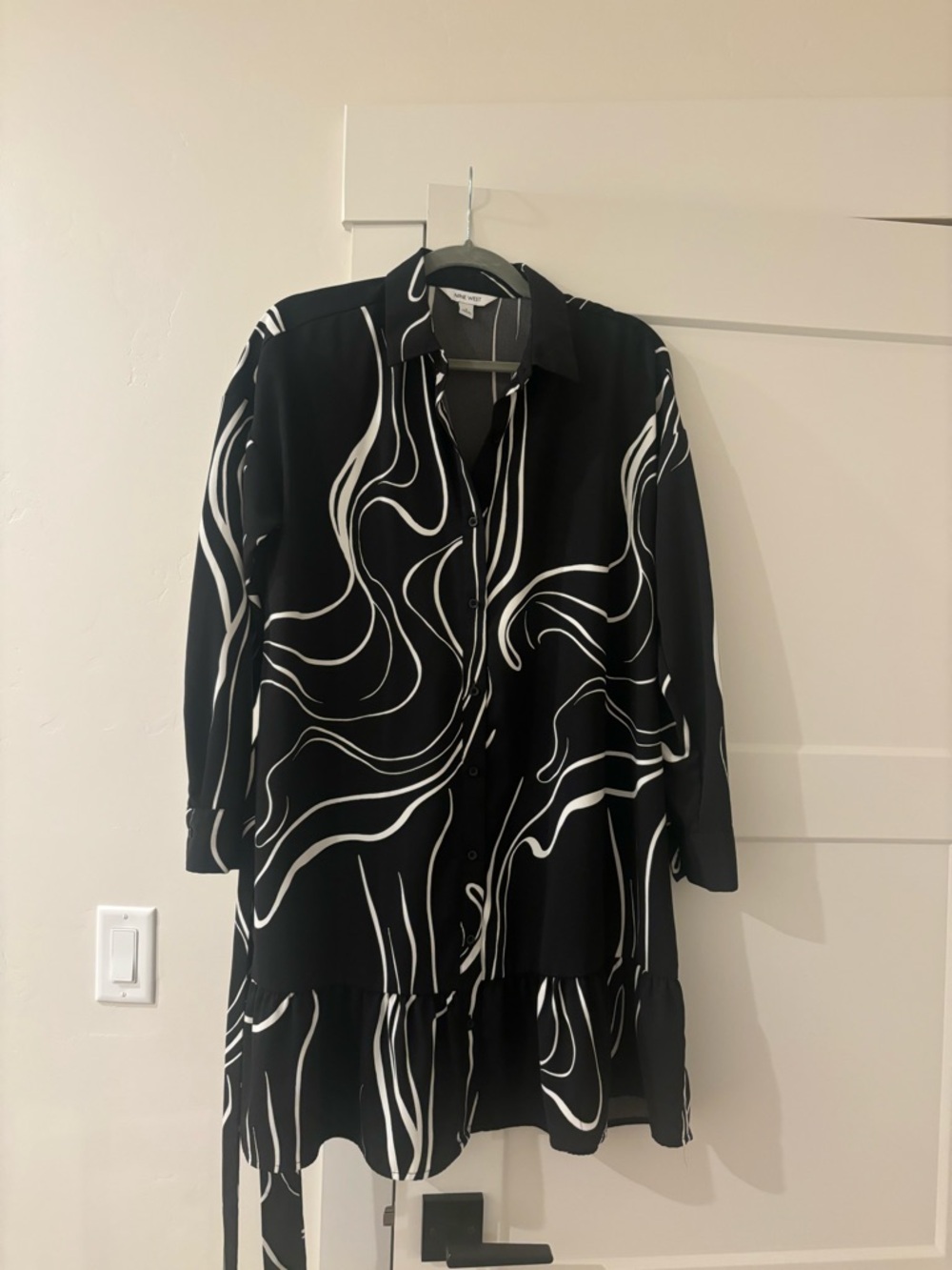 Nine West Black and White Printed Shirt Dress